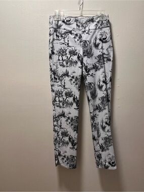 Up! Eclectic Unique Versatile Chic Printed Straight Leg Pants, Black/White, Sz 4